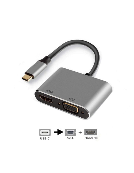 EWENT EW9700 ADATTATORE USB-C A DOPPIO DISPLAY HDMI E VGA 15CM