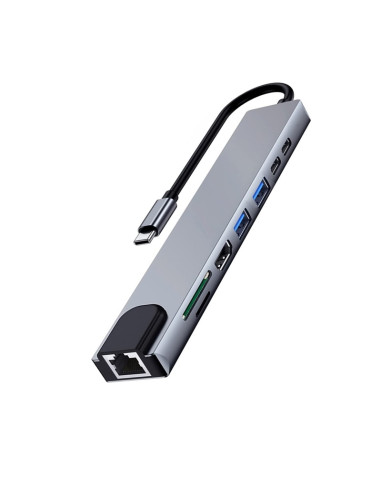 EWENT EW1146 USB-C A LETTORE DOCK MULTIPORT 8 IN 1 HDMI | USB-C PD / USB-A | LAN