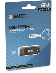 EMTEC USB3.2 TYPE-C PEN DRIVE 64GB USB-C D400 OTG BACK-UP & SHARE SMARTPHONE