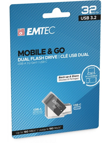 EMTEC DUAL USB3.2 TO TYPE-C PEN DRIVE 32GB T263C USB-C