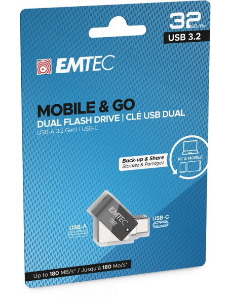 EMTEC DUAL USB3.2 TO TYPE-C PEN DRIVE 32GB T263C USB-C