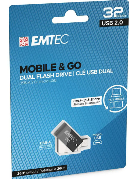 T260B USB 32 GB USB A / Micro-USB 2.0 Nero, Acciaio inossidabile