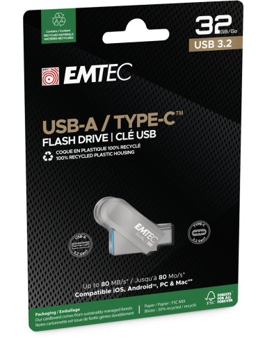 EMTEC USB 3.2 DUAL D280 PEN DRIVE 32GB USB-C/USB  BACK-UP OTG