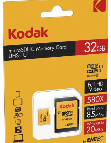 32GB MicroSDHC 85/MBs Classe 10 U1 580X con adattatore