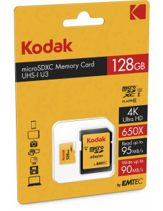 KODAK MICRO SDXC 128GB 100MB/100MB CL.10 U3 V30  4K CON ADATTATORE