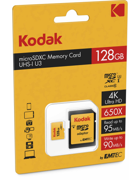 KODAK MICRO SDXC 128GB 100MB/100MB CL.10 U3 V30  4K CON ADATTATORE