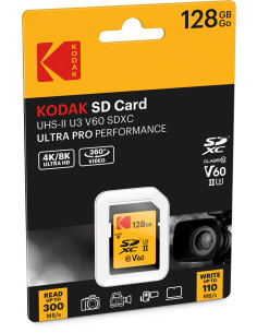 KODAK SD 128GB 300MB/160MB UHS-II U3 CL.10 V60 4K/8K ULTRA PRO
