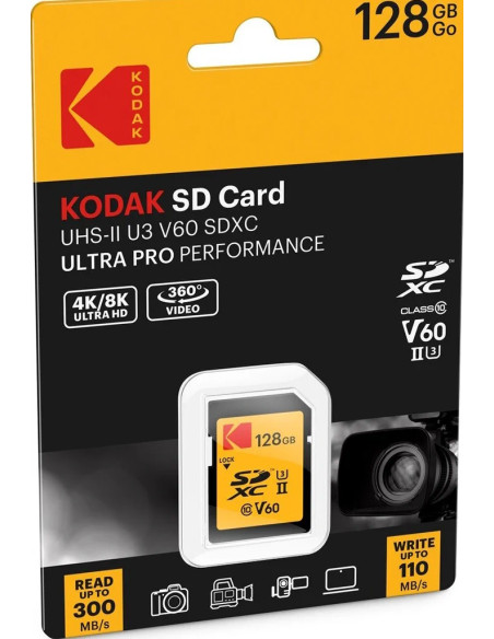 KODAK SD 128GB 300MB/160MB UHS-II U3 CL.10 V60 4K/8K ULTRA PRO