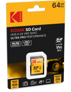 KODAK SD 64GB 300MB/270MB  UHS-II U3 V90 4K/8K ULTRA PRO PERFORMANCE