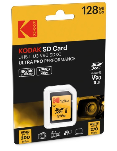 KODAK SD XCII 128GB 300MB/270MB UHS-II U3 CL.10 V90 4K/8K ULTRA PRO