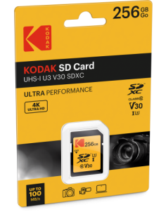 KODAK SD XC 256GB 100MB/100MB CL.10 U3 V30 4K ULTRA PERFORMANCE