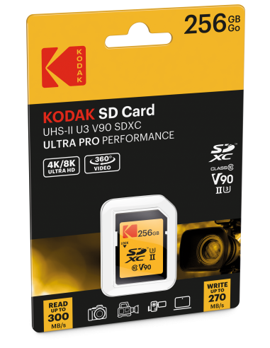 KODAK SD XCII 256GB 300MB/270MB UHS-II U3 CL.10 V90 4K/8K ULTRA PRO