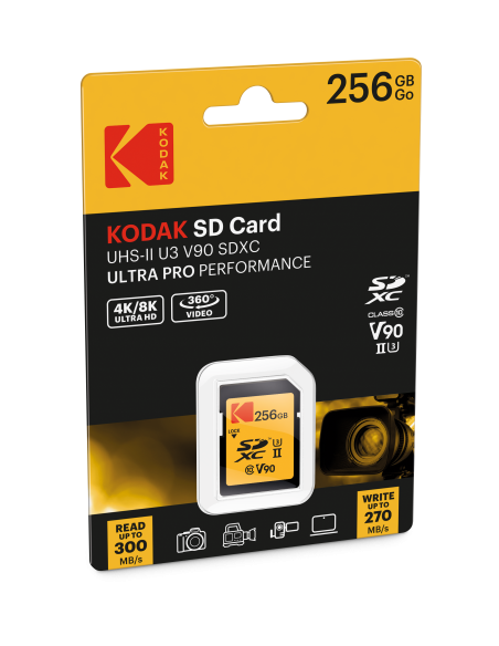 KODAK SD XCII 256GB 300MB/270MB UHS-II U3 CL.10 V90 4K/8K ULTRA PRO