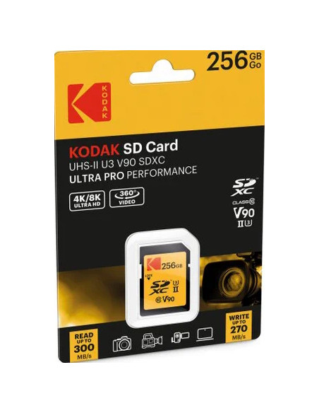 KODAK SD XCII 256GB 300MB/270MB UHS-II U3 CL.10 V90 4K/8K ULTRA PRO