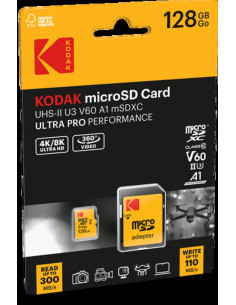 KODAK MICRO SD 128GB UHS-II U3 V60 PRO CON ADATTATORE