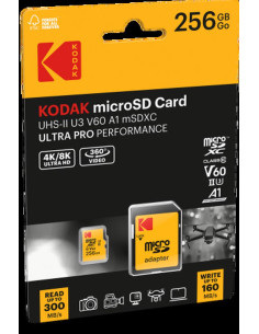 KODAK MICRO SD 256GB UHS-II U3 V60 PRO CON ADATTATORE