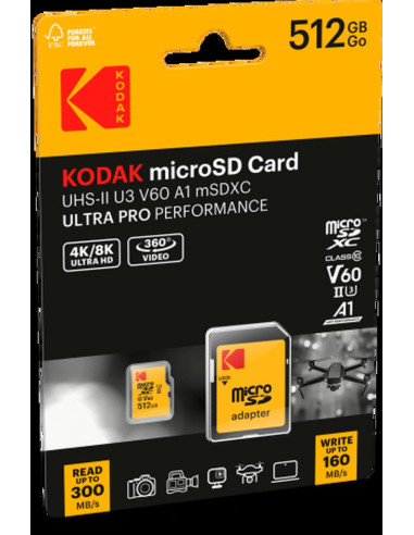 KODAK MICRO SD 512GB UHS-II U3 V60 PRO CON ADATTATORE