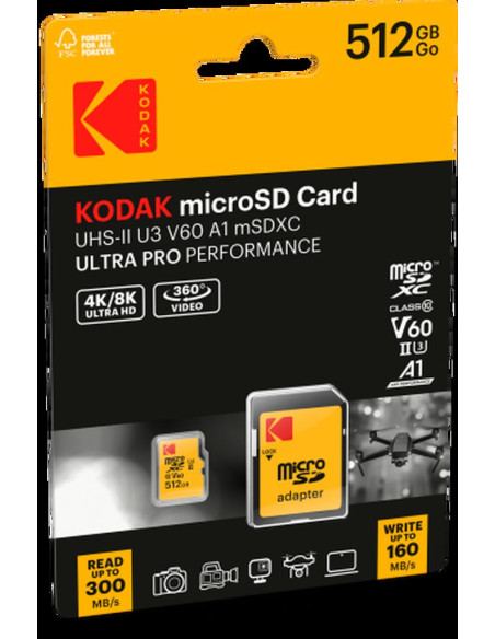 KODAK MICRO SD 512GB UHS-II U3 V60 PRO CON ADATTATORE