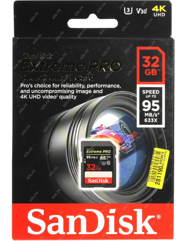 SANDISK SD 32GB EXTREME PRO HC V30, U3, UHS I, C10 100Mb/90Mb