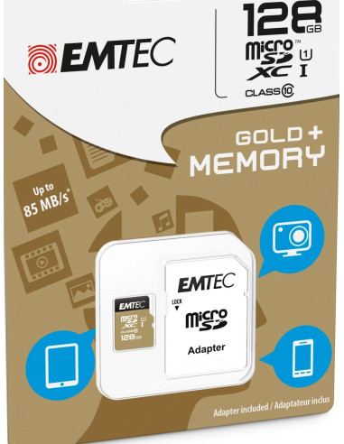 EMTEC MICRO SDXC 128GB CL.10 GOLD PLUS 85Mb/24Mb U1 CON ADATTATORE