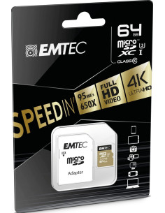 EMTEC MICRO SD HC 64GB CL.10 SPEEDIN PRO 100Mb/100Mb U3 V30 CON ADATTATORE 2