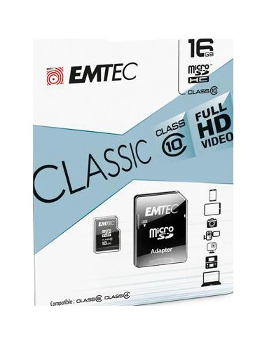 EMTEC MICRO SDHC 16GB CL.10 CLASSIC 20Mb/12Mb CON ADATTATORE