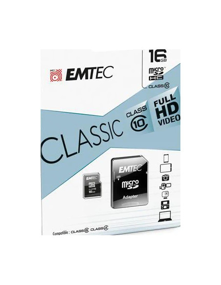EMTEC MICRO SDHC 16GB CL.10 CLASSIC 20Mb/12Mb CON ADATTATORE