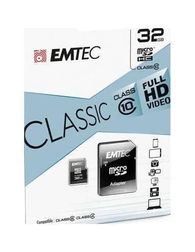 EMTEC MICRO SD HC 32GB CL.10 CLASSIC 20Mb/12Mb CON ADATTATORE