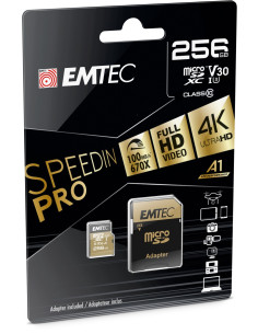 EMTEC MICRO SD 256GB UHS-I SPEEDIN PRO 100Mb/100Mb U3 V30 A1 CON ADATTATORE