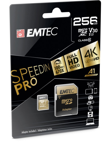 EMTEC MICRO SD 256GB UHS-I SPEEDIN PRO 100Mb/100Mb U3 V30 A1 CON ADATTATORE