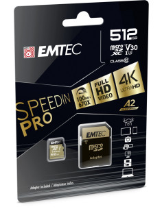 EMTEC MICRO SD 512GB UHS-I SPEEDIN 100Mb/100Mb U3 V30 A2 CON ADATTATORE