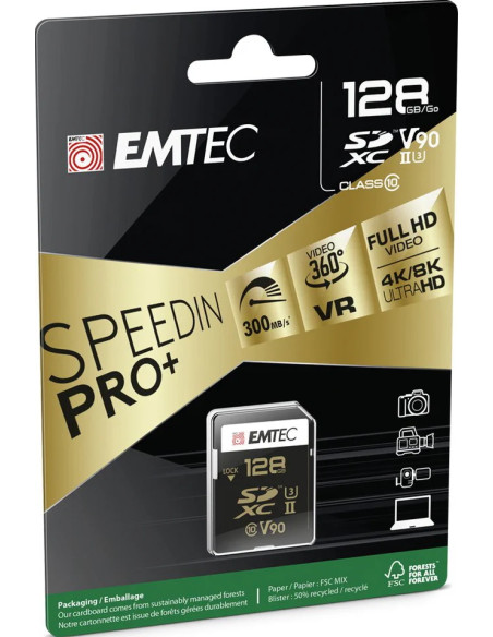 EMTEC SD XCII 128GB 300MB/270MB UHS-II U3 CL.10 V90 4K/8K ULTRA PRO+