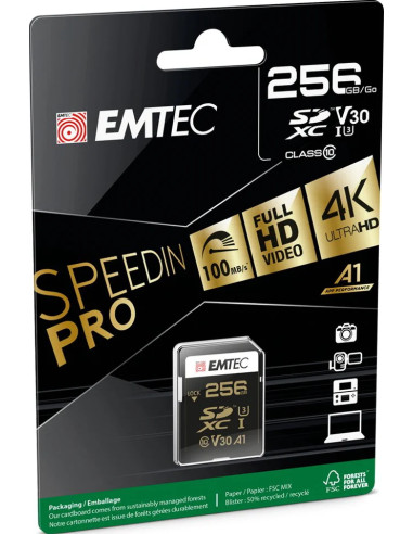 EMTEC SD 256GB UHS-I U3 V30 100MBS SPEEDIN PRO