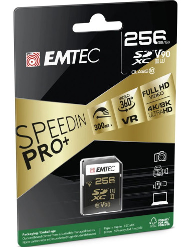 EMTEC SD XCII 256GB 300MB/270MB UHS-II U3 CL.10 V90 4K/8K ULTRA PRO+