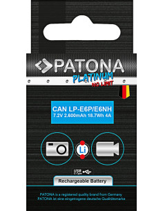 PATONA PLATINUM LP-E6P PER CANON R5 MKII 2400MAH 7,2V 6A CONTINUOUS DISCHARGE 8K READY 2
