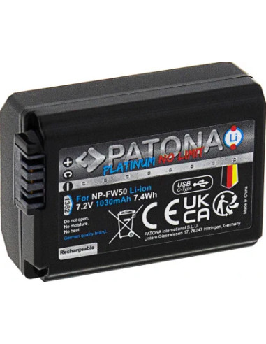 PATONA PLATINUM BATTERY WITH USB-C INPUT FOR SONY NP-FW50 NEX.3 NEX.3C NEX.5 NEX.5A