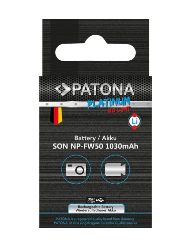 PATONA PLATINUM BATTERY WITH USB-C INPUT FOR SONY NP-FW50 NEX.3 NEX.3C NEX.5 NEX.5A