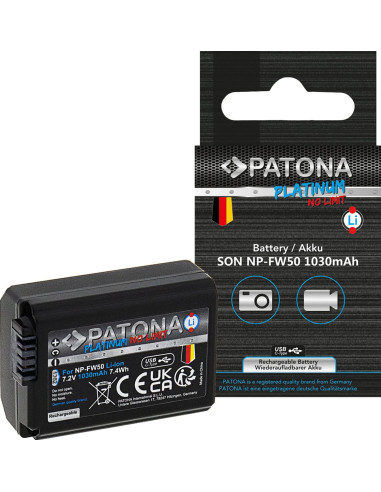 PATONA PLATINUM BATTERY WITH USB-C INPUT FOR SONY NP-FW50 NEX.3 NEX.3C NEX.5 NEX.5A