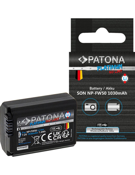 PATONA PLATINUM BATTERY WITH USB-C INPUT FOR SONY NP-FW50 NEX.3 NEX.3C NEX.5 NEX.5A