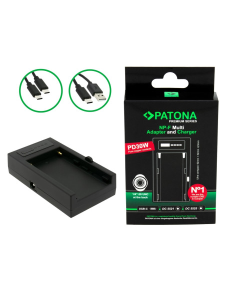 PATONA PREMIUM MULTI ADAPTER AND CHARGER FOR SONY NP-F SERIES PD30W USB-C DC5521/DC5525 DC8V/12V WITH 1/4 INCH THREAD
