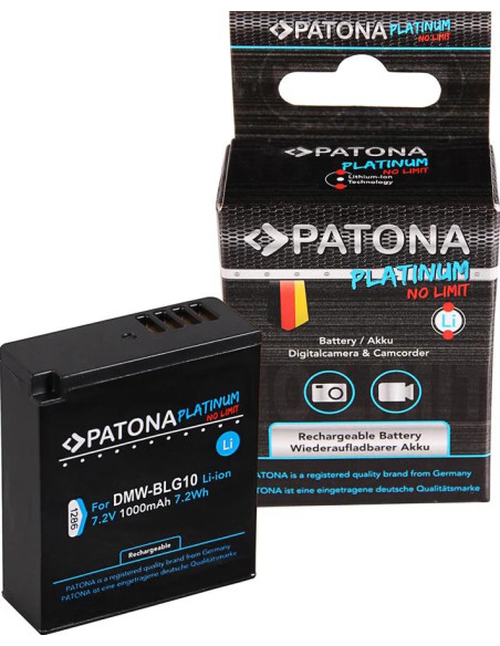 PATONA PLATINUM BATTERY PANASONIC DMW-BLG10, DMW-BLE9,, DMC-GF3, DMC-LX85, DMC-LX100