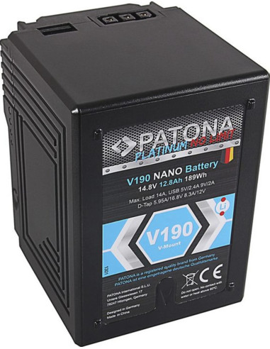 PATONA PLATINUM NANO V190 V-MOUNT 189WH SONY DSR 600P 650P 652P HDW 800P PDW 850 BP-150W RED ARRI