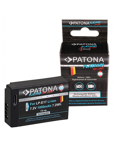 PATONA PLATINUM BATTERY WITH USB-C INPUT F. CANON LP-E17 EOS RP 77D 200D 750D 760D 8000D KISS X8I M3 REBEL REBEL T6I