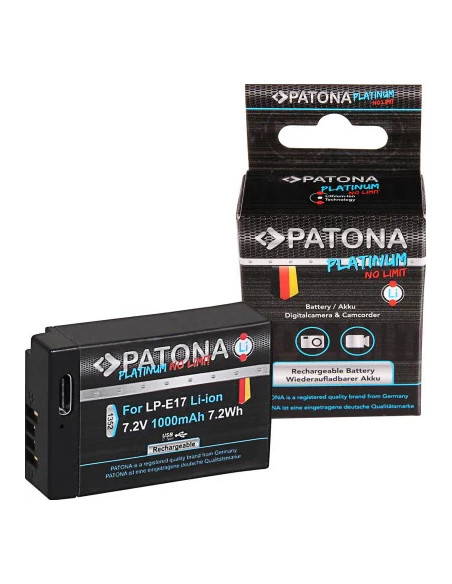 PATONA PLATINUM BATTERY WITH USB-C INPUT F. CANON LP-E17 EOS RP 77D 200D 750D 760D 8000D KISS X8I M3 REBEL REBEL T6I