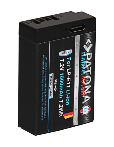 PATONA PLATINUM BATTERY WITH USB-C INPUT F. CANON LP-E17 EOS RP 77D 200D 750D 760D 8000D KISS X8I M3 REBEL REBEL T6I
