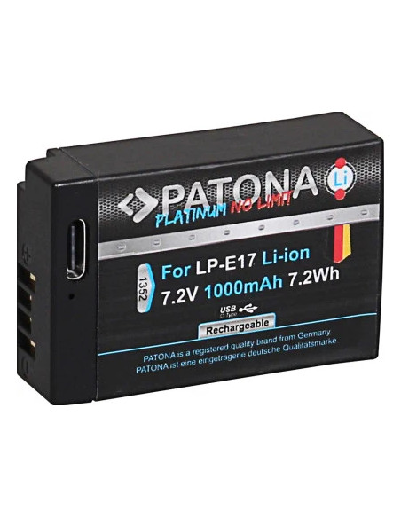 PATONA PLATINUM BATTERY WITH USB-C INPUT F. CANON LP-E17 EOS RP 77D 200D 750D 760D 8000D KISS X8I M3 REBEL REBEL T6I