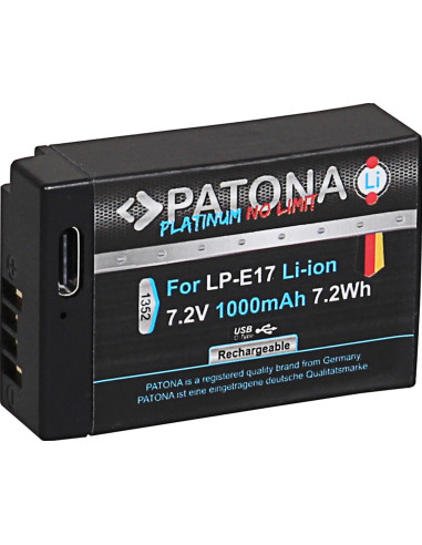 PATONA PLATINUM BATTERY WITH USB-C INPUT F. CANON LP-E17 EOS RP 77D 200D 750D 760D 8000D KISS X8I M3 REBEL REBEL T6I