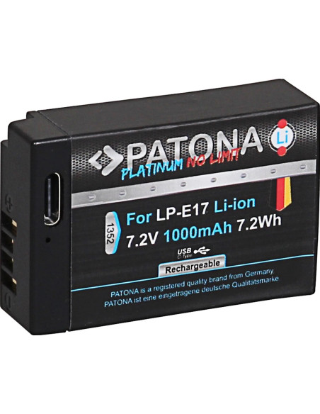 PATONA PLATINUM BATTERY WITH USB-C INPUT F. CANON LP-E17 EOS RP 77D 200D 750D 760D 8000D KISS X8I M3 REBEL REBEL T6I