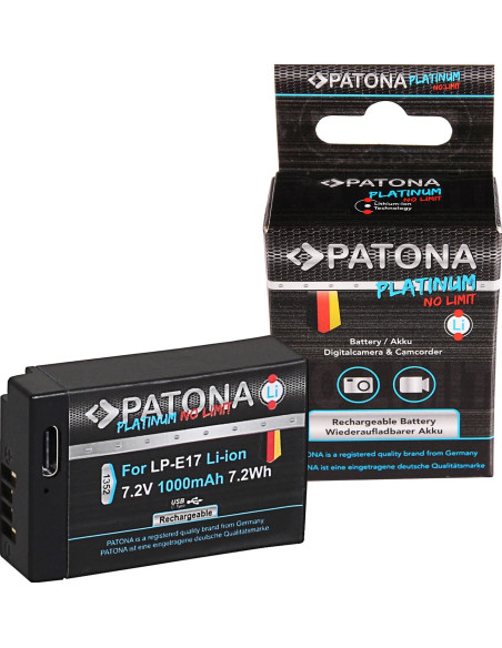 PATONA PLATINUM BATTERY WITH USB-C INPUT F. CANON LP-E17 EOS RP 77D 200D 750D 760D 8000D KISS X8I M3 REBEL REBEL T6I