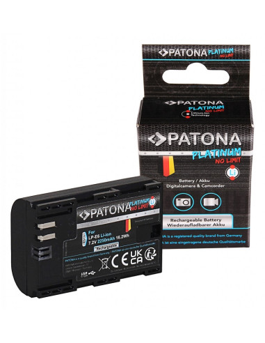 PATONA PLATINUM BATTERY WITH USB-C INPUT F. CANON LP-E6 LPE6 EOS 60D 70D 5D 6D 7D MARK III